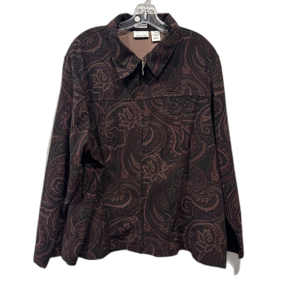 Vintage 1830 Jacket Stretch Paisley Print Zip Up Y2K Maroon Career Plus Women 2X